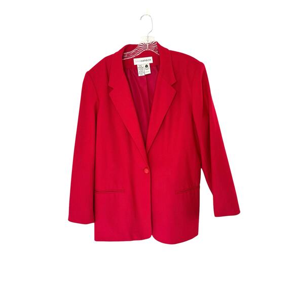 Vintage Dark Red Single Button Oversized Academia Preppy Wool Blazer Size 16 - Picture 1 of 15